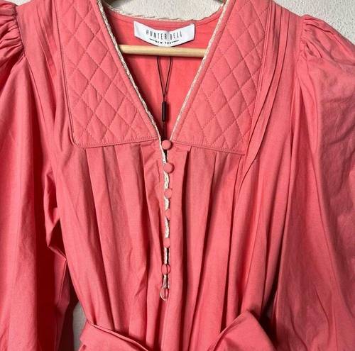 Hunter Bell NEW  Dress Puff Sleeve Lace Trim Bowen Quilted Pink Midi Dress Sz XS