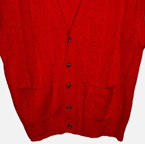 Brooks Brothers  Womens 100% Wool V-Neck Button Up Cable Knit Sweater Vest Red L