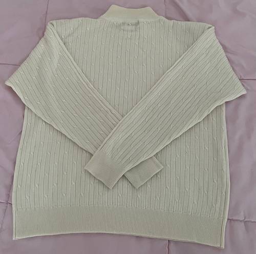 Alfred Dunner Petite Alfred Dunner Vintage Wool Blend Ivory Cottagecore Coastal Cable Knit Turtleneck Sweater, size L Petite 