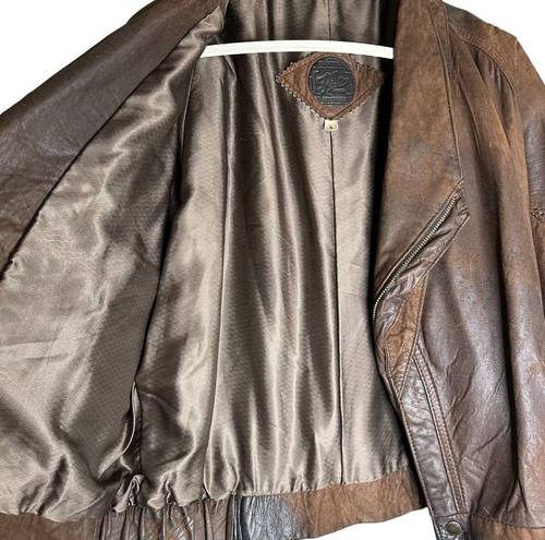 Vintage 80s Pelle Soft Leather Bomber Jacket in Brown Oversized Size Small