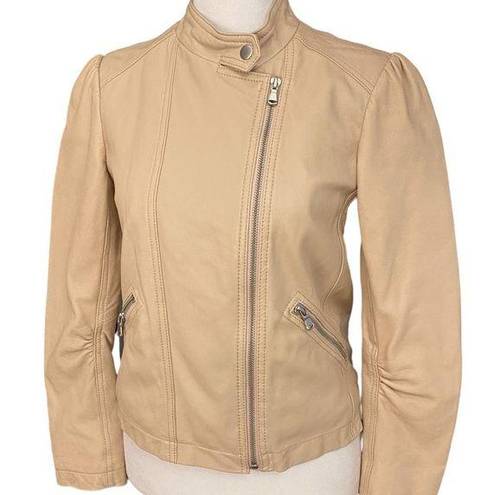 Rebecca Taylor  Womens Lamb Leather Moto Jacket Full Zip Long Sleeve Nude Cream 2