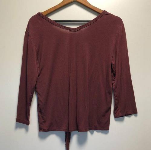 Kim And Cami  Tie Front 3/4 Sleeve Tee Maroon medium