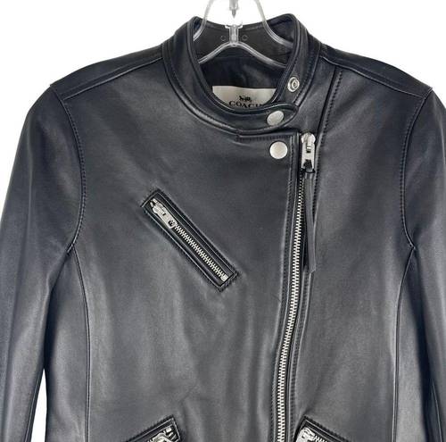 Coach  Uptown Racer Leather Jacket Asymmetrical Zip Black Size XS