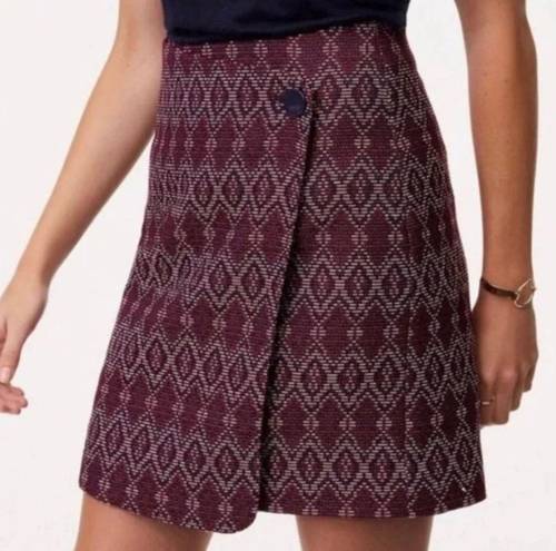 The Loft  Burgundy Diamond Tweed Button Wrap Skirt