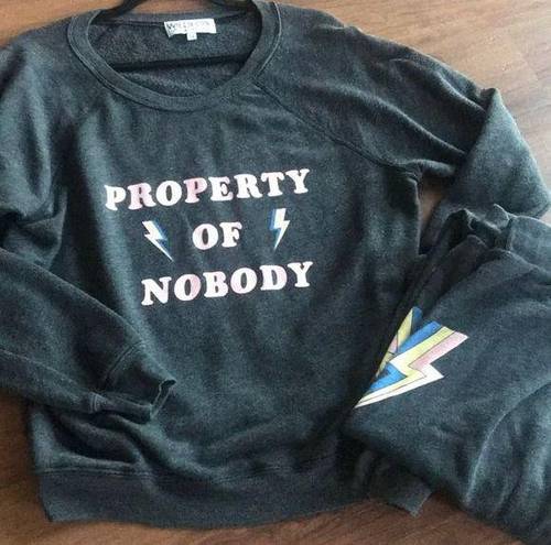 Wildfox  Property of Nobody Graphic Grey Pullover Sweatshirt set! xs