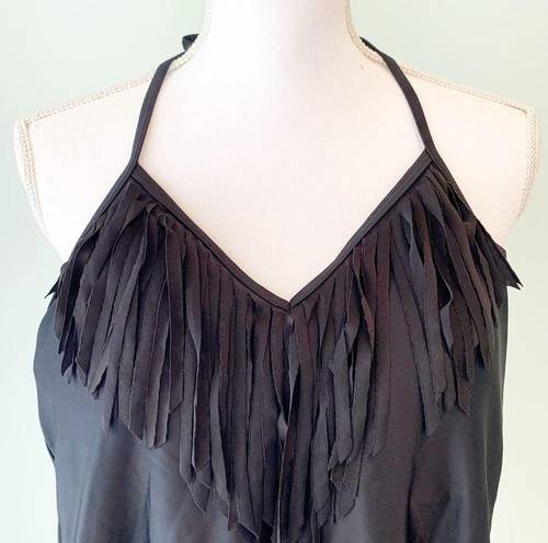 Brooks Bobbie  Ladies Black Fringe One Piece Halter Swimsuit Bathing Suit 1X