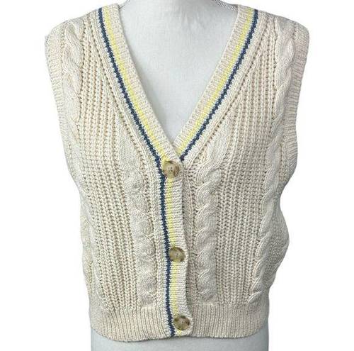 American Eagle Size M Sweater Vest Cream Button Up Cable Knit Academia NEW