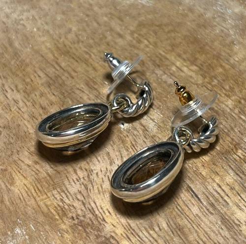 David Yurman  Sterling Silver & 18K Gold Oval Smokey Quartz Drop Dangle Earrings