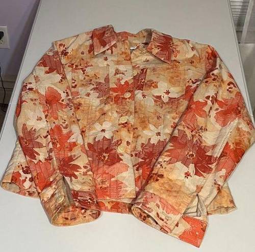 Coldwater Creek  Jacket Fall Leaf Print Orange Tan Blazer Jacket NWOT S Small