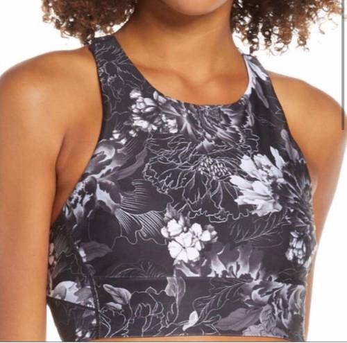 Zella Stardust Racerback Black and White Floral Sports Bra Size M