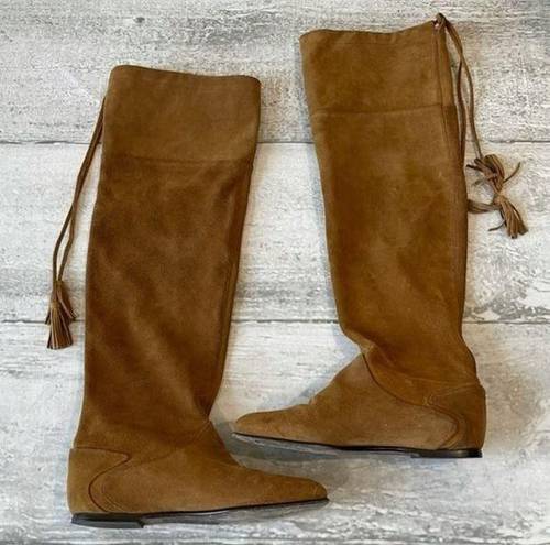 Joie  Tall Leather Flat Boots Camel Color Size 5 Knee High Brown Boho Festival