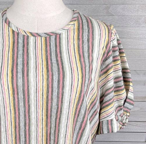 Kim And Cami  Twisted Puff Sleeve Tee Multi/Stripe-Medium