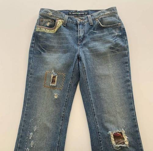 DKNY  Ludlow Cropped Boyfriend Fit Denim Pants Distressed Patches & Lace Jeans 2