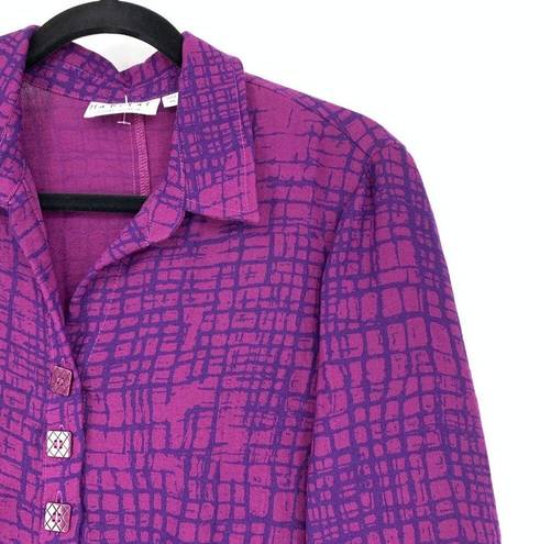 Habitat  Blouse Women's Size XS Popover Long Sleeve Shirt Grid Pattern Purple