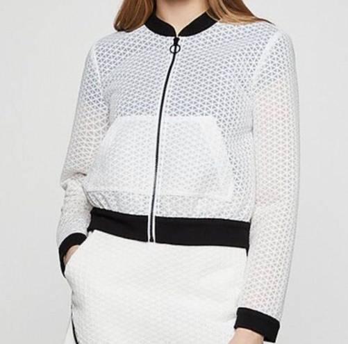 BCBGeneration  White & Black Mesh Cropped Bomber Jacket Size Small