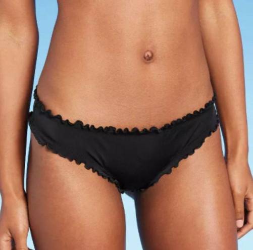 Shade & Shore  Women’s Black Swim Large Bikini Bottom Cheeky Ruffle Swimwear NWT