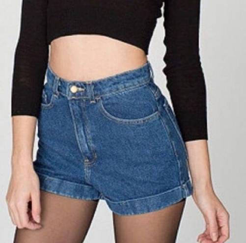 American Apparel  Jean Shorts Dark Wash Indigo High Rise Cuffed Hem Denim 25