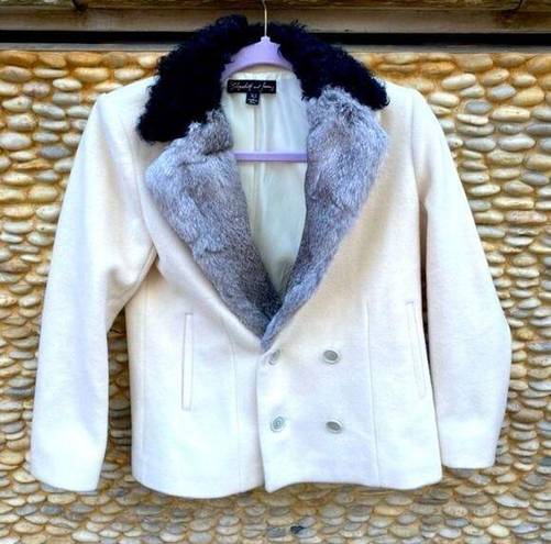 Elizabeth and James  White Wool Jacket w/Kalgan Lamp & Rabbit Fur. Size XS. EUC!