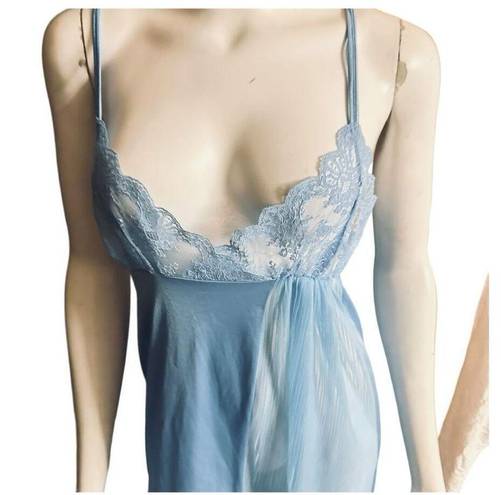 Frederick's of Hollywood 80’s Sky Blue Frederick’s of Hollywood Lace Lingerie Slip Maxi Dress  Sz Small