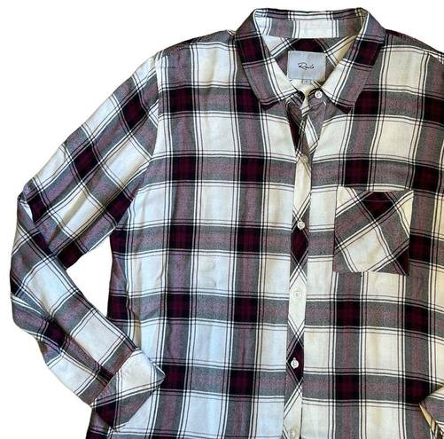 Rails  Women’s Sz L Plum Navy White Plaid Hunter Long Sleeve Button Down Shirt