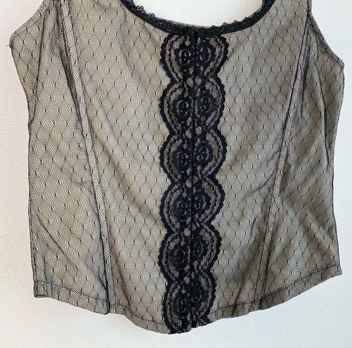 Frederick's of Hollywood  Corset Bustier Sexy Top Lace Mesh Medium Black Y2K Vtg