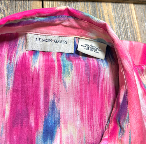 Lemon Grass Studio Lemongrass Sleeveless Collared Button Down Shirt size L Pink Blue Multicolor