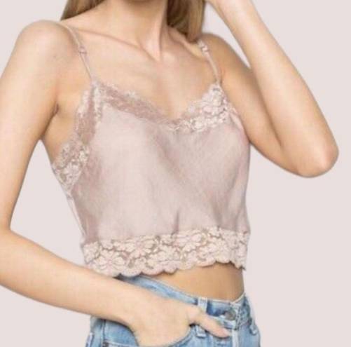 Brandy Melville Dionne Cropped Camisole Tank Satin Lace Beige