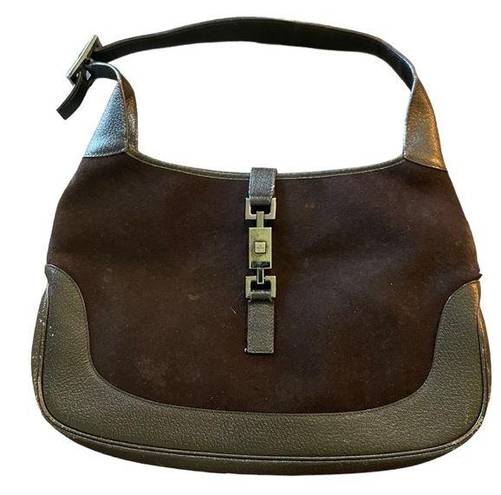 Gucci  Vintage Brown Silver Felt Leather Jackie O Purse