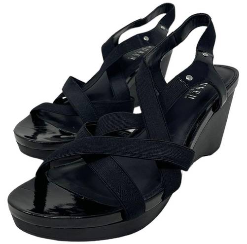 Ralph Lauren Women’s 10 Patent Leather Black Sandals Stretch Sling Stap Wedges