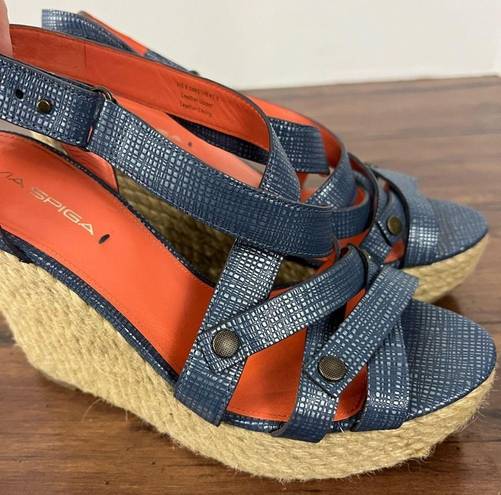 Via Spiga  Blue Metallic Espadrille Wedge Sandals - Size 9.5