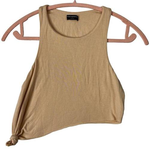 Naked Wardrobe NWOT Size S Micro Modal Knotted Crop Top Beige Double Layered