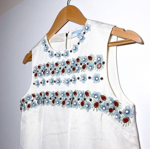 Draper James  Embellished Floral Beaded White Sleeveless Tank Top