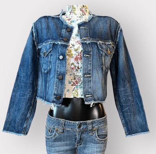 Edge ABLE NWT Womens Cropped Distressed Denim Jacket sz XL Blue Jean Raw  Hem