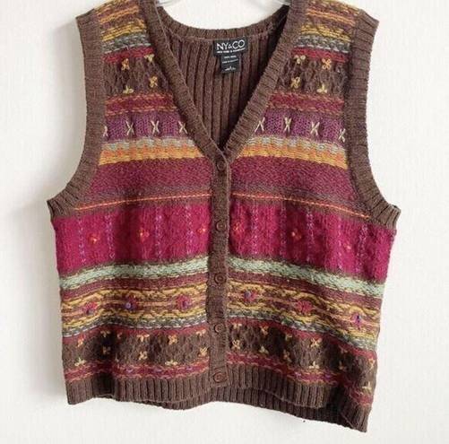 Krass&co Vintage NY& Vest Size L Wool Striped Earth Tones Fair Isle Granny Core V-Neck