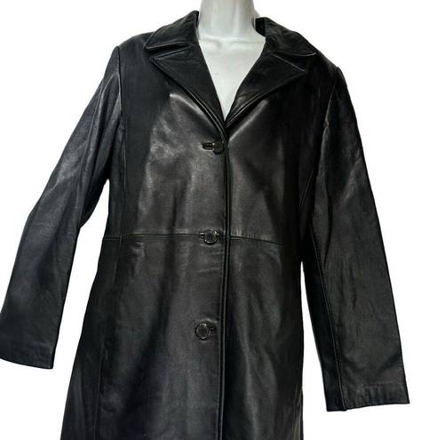 Marc New York  3 button black long genuine leather jacket Coat Lined size M