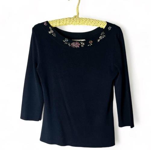 Joseph A . - Vintage Boat Neck Beaded Collar Knit Top - Sz. M