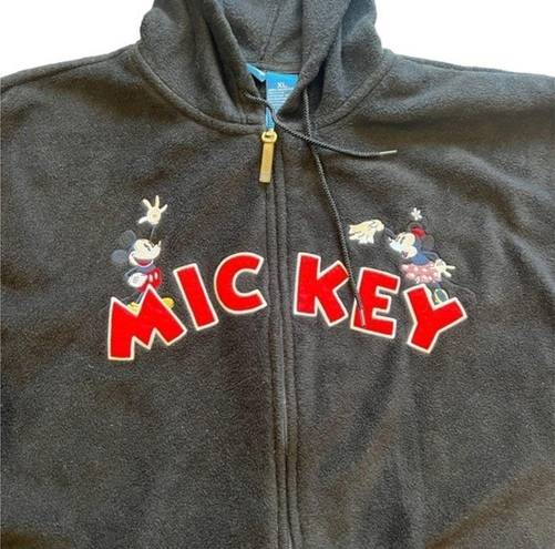 Disney  Mickey Mouse‎ Embroidered Black Fleece Full Zip Jacket Women's Size XL