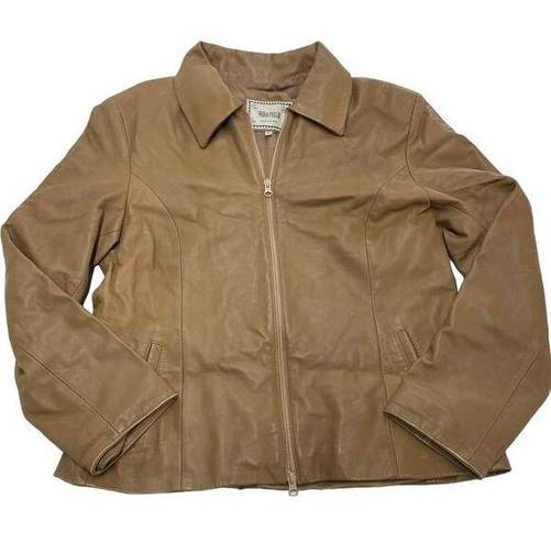 Vera Pelle  Jacket Womens X Large Tan Camel Real Leather Collared Full Zip Italy