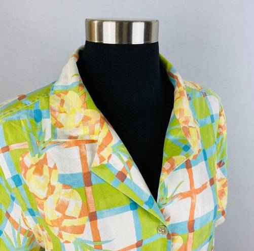 The Moon Pineapple Womens Medium M Silk Abstract Pineapple Print Button Down Shirt