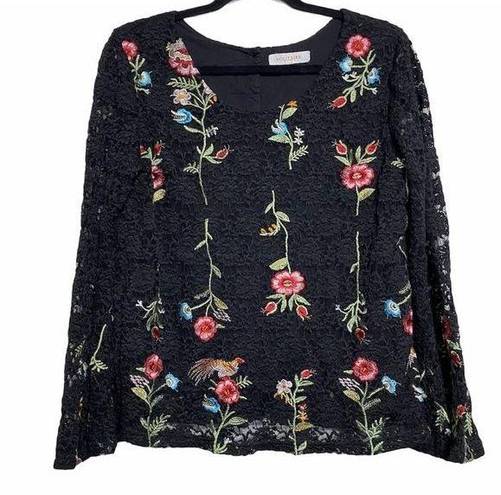 Solitaire  Black Floral Embroidery Lace Bell Sleeve