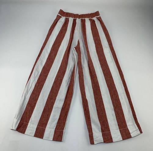 Madewell TALL  Red Striped Linen Blend High Rise Wide Leg Cropped Pant XST