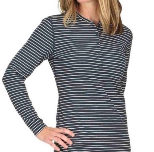 The Moon Simms Women's Drifter Henley Stripe Dark Sleeve Large