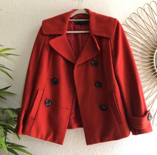 Antonio Melani Red wool pea coat with double breasted buttons and collar, fully lined