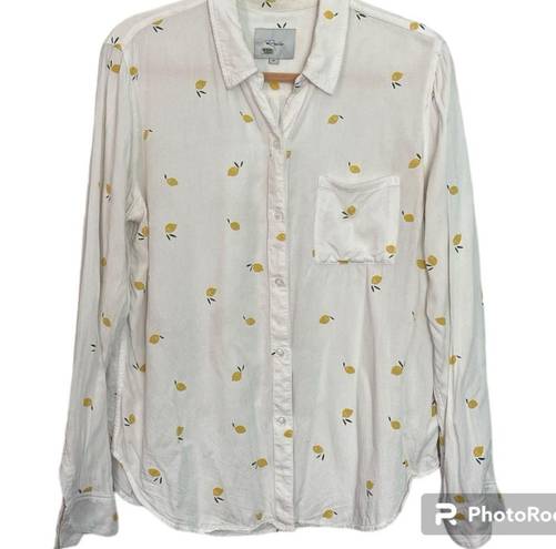 Rails  Rocsi Citron White Lemon Print Rayon Blouse Size Medium