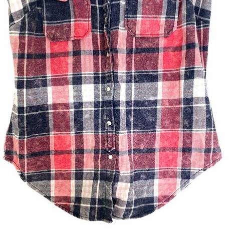 Maurice's  Pink Blue Plaid Button Down Sleeveless Flannel Vest Size Medium