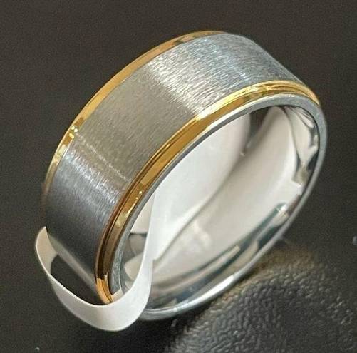 Edge 8mm gold  silver titanium ring size 7