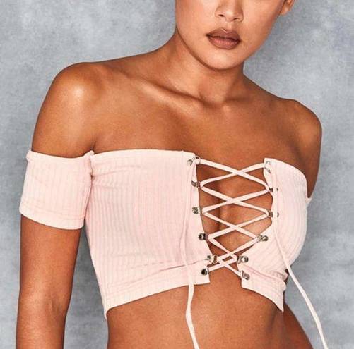 Mistress Rocks  Pioneer Ribbed Bardot Crop Top Pink Size Large