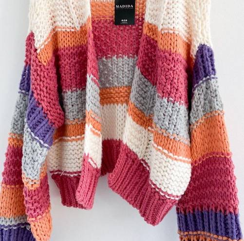 Debut Boutique Colorblock Stripe Chunky Knit Cardigan