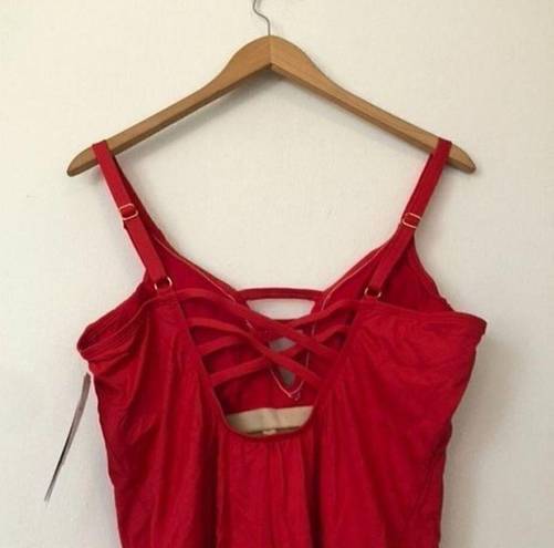 La Blanca NEW NWT  Plus Size Splash One Piece Swimsuit Red Plunge Swimwear 16W