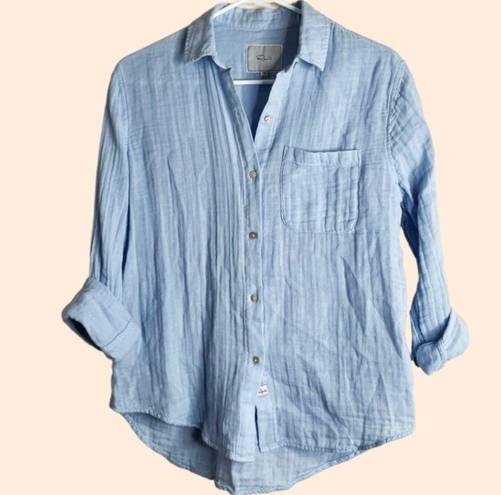 Rails  Ellis Gauze Button-Up Shirt Top X-Large blue Long Sleeve $169